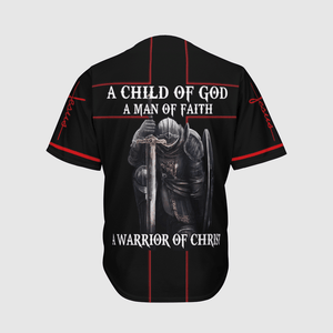 Jesus Warrior of Christ A Child Of God A Man Of Faith Baseball Tee Jersey Shirt
