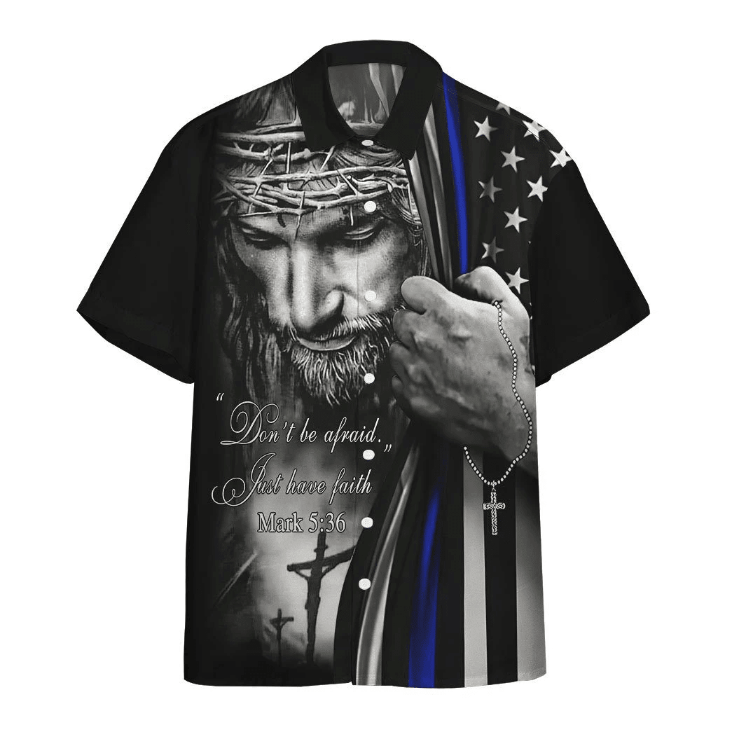 3D Jesus Christ Blue Line Flag Custom Short Sleeve Shirt