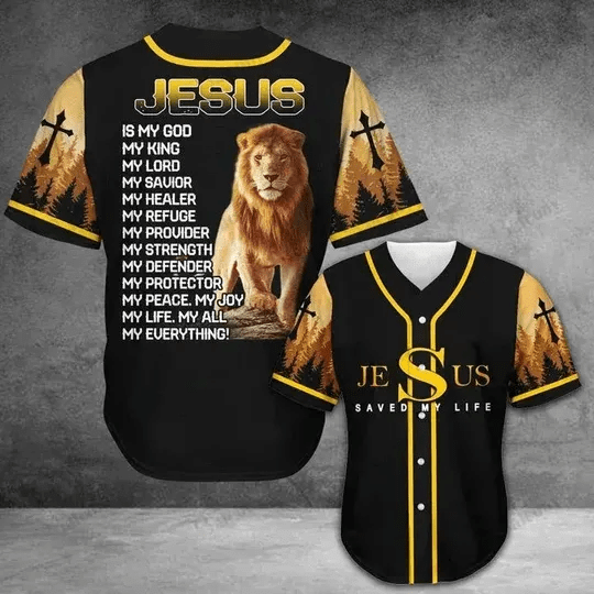 Lion Jesus saves my life Jesus is my everything Baseball Jersey