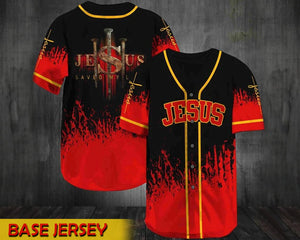 Jesus Saved My Life Red Lava Baseball Jersey