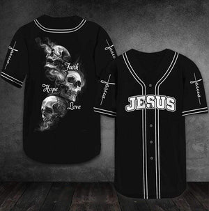 Jesus Skull Faith Hope Love Baseball Jersey