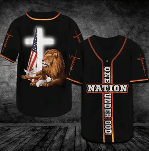 Lion Lamb One nation under God Baseball Jersey