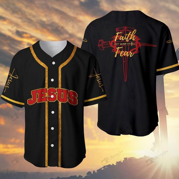 God Faith Over Fear Baseball Jersey | Colorful | Adult Unisex | S - 5XL Full Size