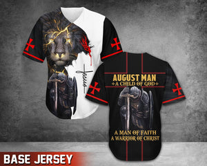 August Man A Child Of God A Warrior Of Christ Lion Baseball Jersey | Colorful | Adult Unisex | S - 5XL Full Size