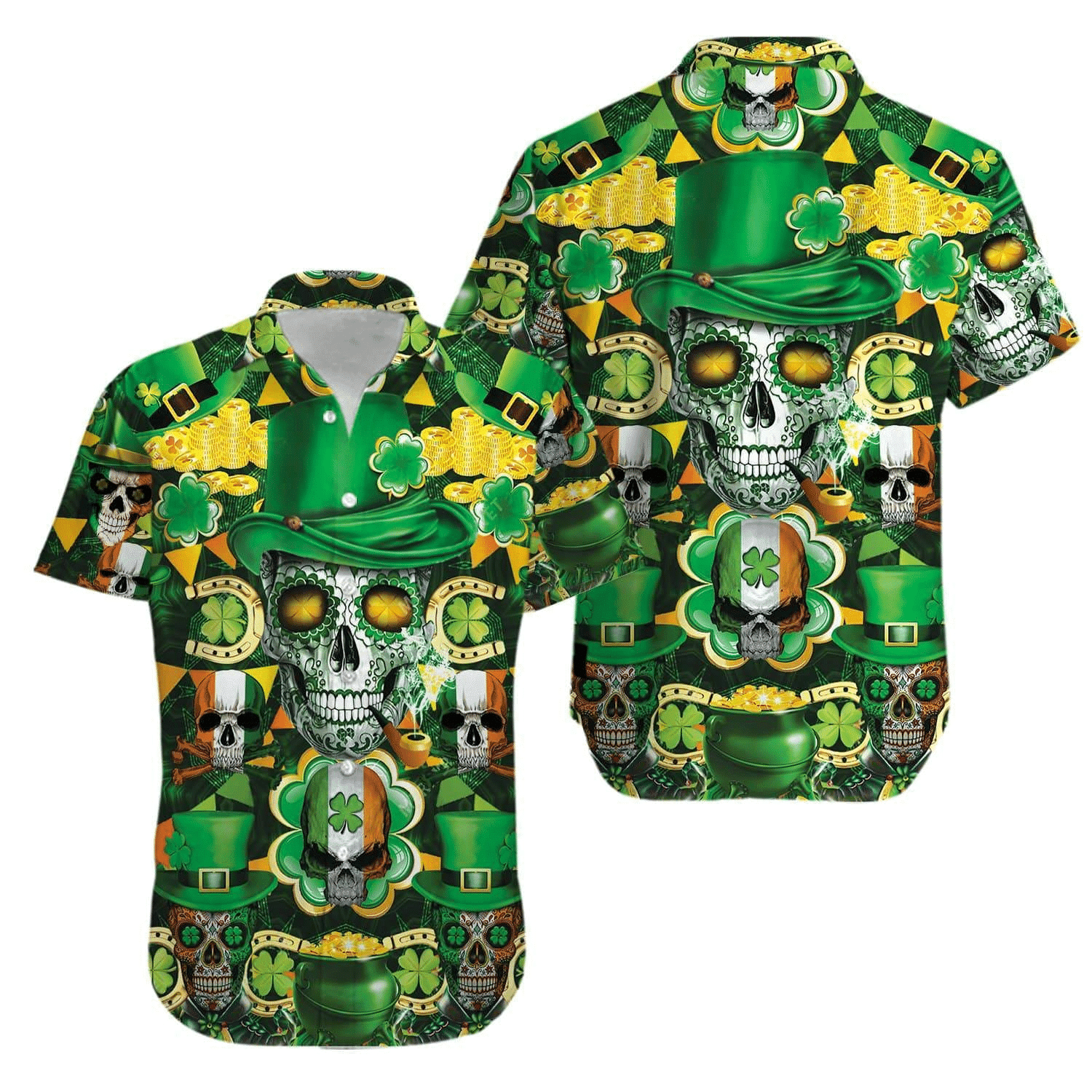 Irish Skull Rich St Patrick Green - Hawaiian Shirt