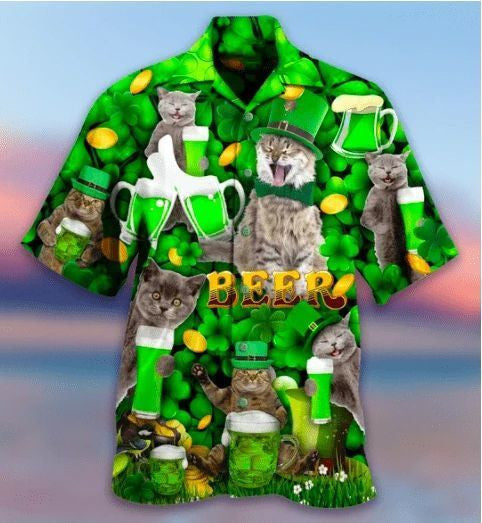 Funny Cat With Beer On Saint Patrick's Day Hawaiian Shirt
