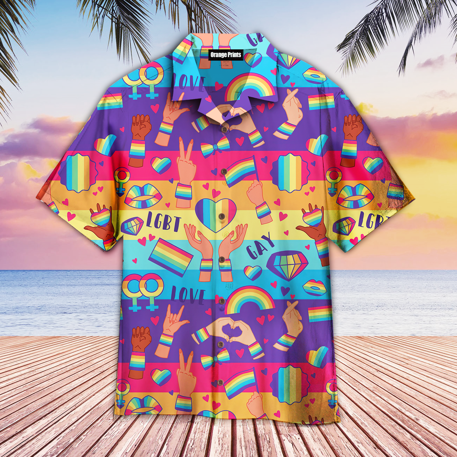 Rainbow LGBT Rights Symbols Aloha Hawaiian Shirts For Men & For Women | WT6352