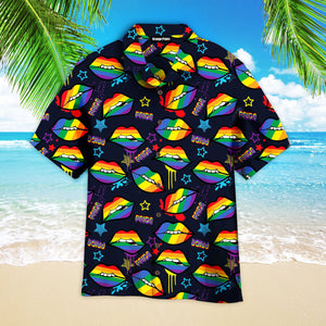 Rainbow Lips Gay LGBT Pattern Aloha Hawaiian Shirts For Men & For Women | WT7287