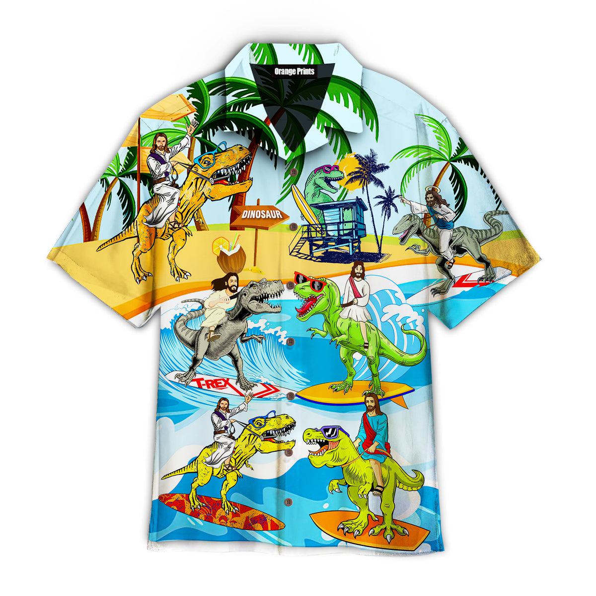 Jesus Ride A Dinosaur Hawaiian Shirt | For Men & Women | WT9148