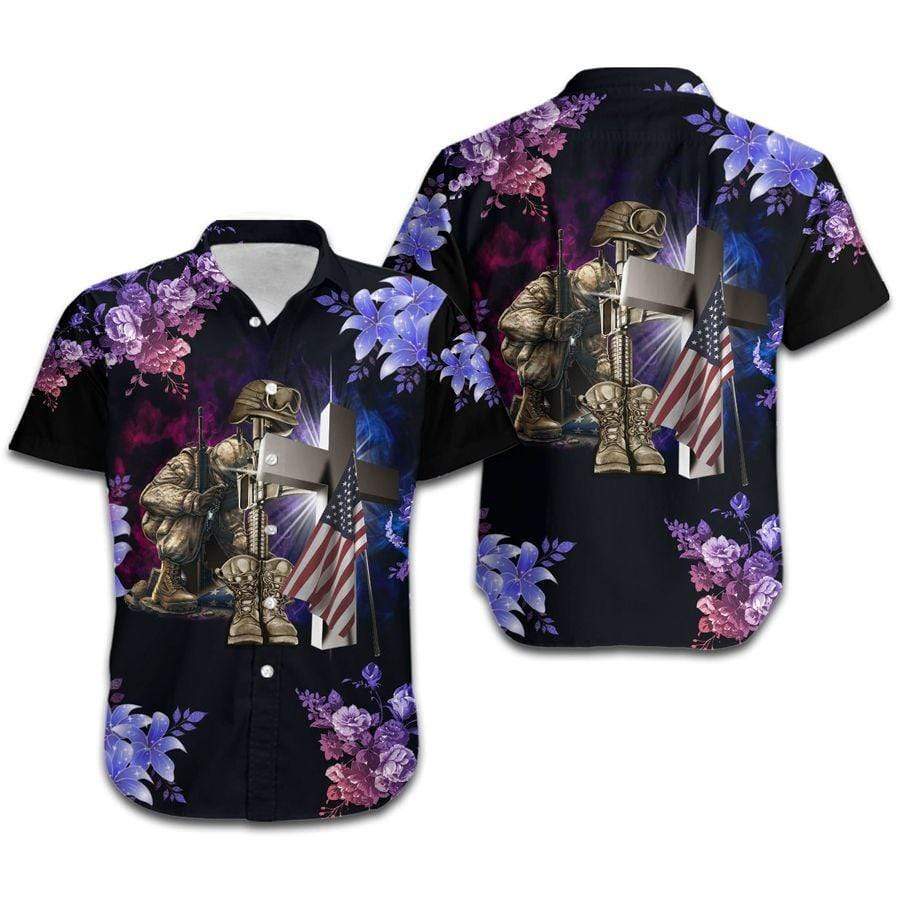 Veteran And Jesus Cross Red Blue Tropical Aloha Hawaiian Shirts For Men and Women | HW7642