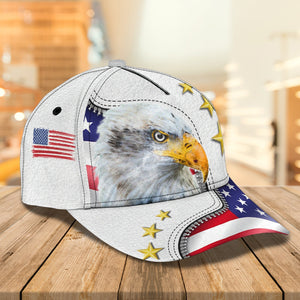 Personalized Eagle American Baseball Cap Hat, White 3D Cap Hat For 4Th Of July, Eagle Usa Cap Hat