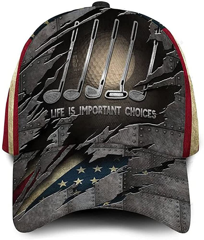Life Is Important Choices Golf American Flag 3D Printed Unisex Classic Cap