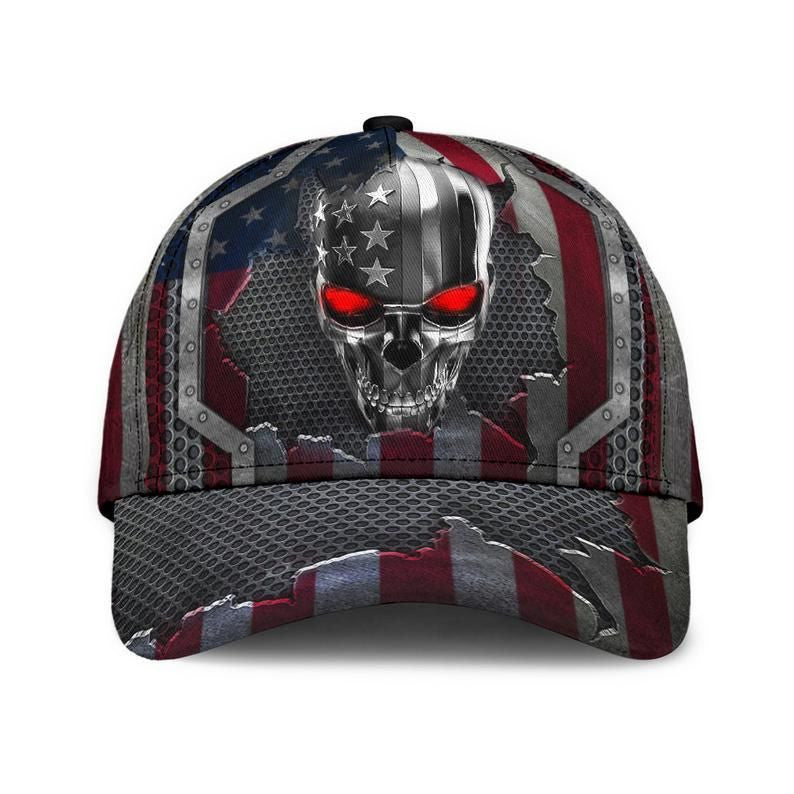 Skull Red Light Flag Classic Cap 3D Gift For Him, Gift For Her, Human Cap, Trending Cap, American Cap