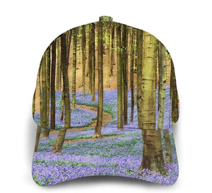 Forest of Bluebell Flowers Print Classic Baseball 3D Cap Adjustable Twill Sports Dad Hats for Unisex