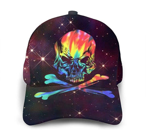 Baseball Cap 3D Space Skull Tie Dye Skull Crossbones Galaxy Adjustable Caps Trucker Hats Outdoor Hat
