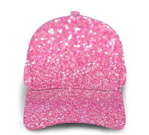 Sparkling Pink Glitter Print Classic Baseball 3D Cap Adjustable Twill Sports Dad Hats for Unisex