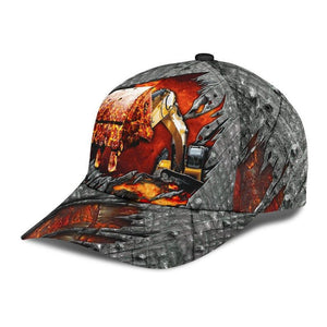 Excavator Lava Red Classic Cap 3D Unisex Hat, Breathable Cap, Human Cap, Trending Cap, American Cap