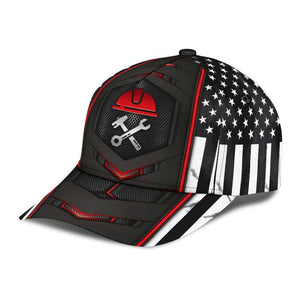 Construction Worker Red Flag Classic Cap 3D Strapback Cap, Human Cap, Trending Cap, American Cap