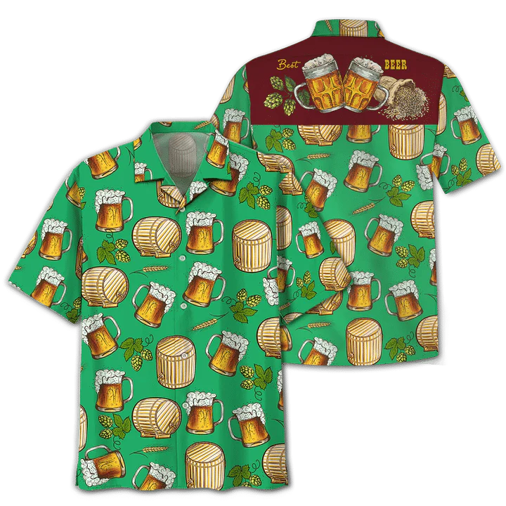 Green Theme Beer Wooden Barrel Hawaiian Shirt, Summer aloha hawaii shirt for Men women