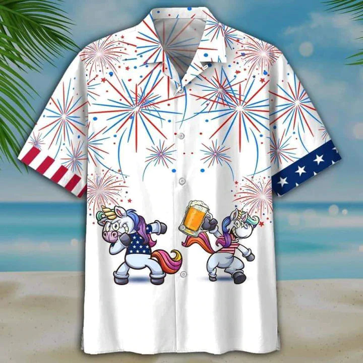 Horse Beer Hawaiian Shirt, 4th of july Hawaiian Shirt, Horse American flag Hawaiian shirts for men, Women