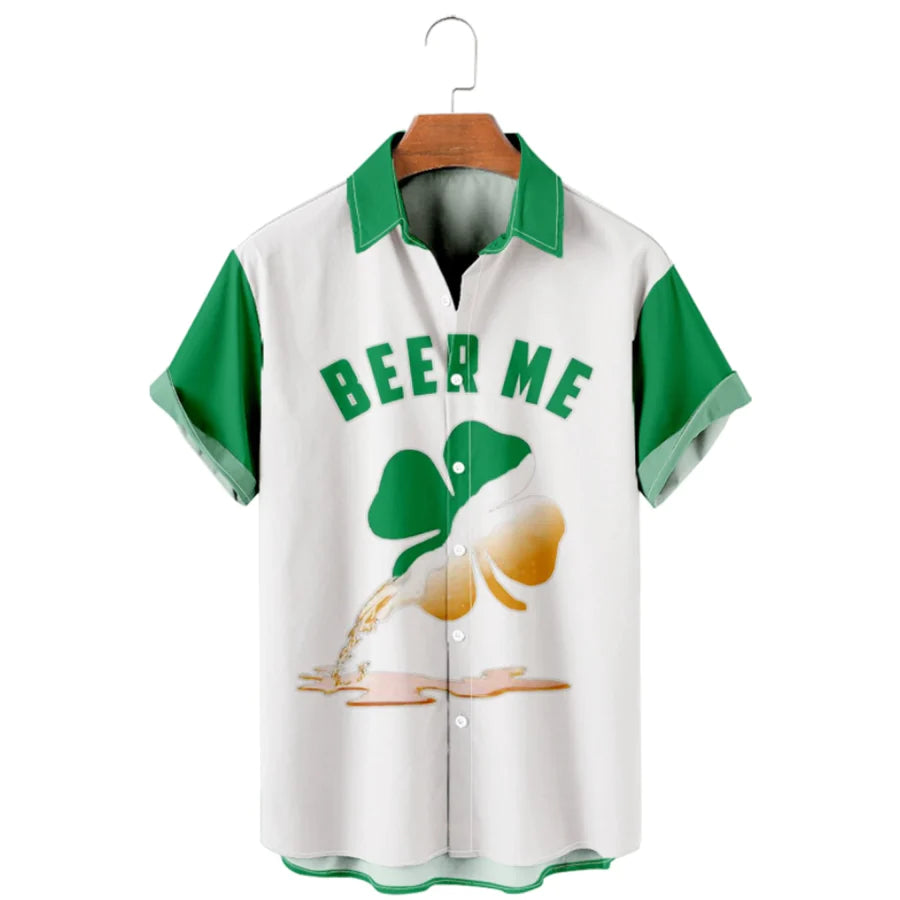 Four Leaf Clover Beer Casual Loose Men's, St. Patrick's Hawaiian Shirt, Irish Hawaiian