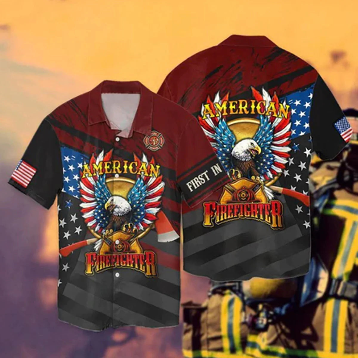 Independence Day American Firefighter Eagle Hawaiian shirt
