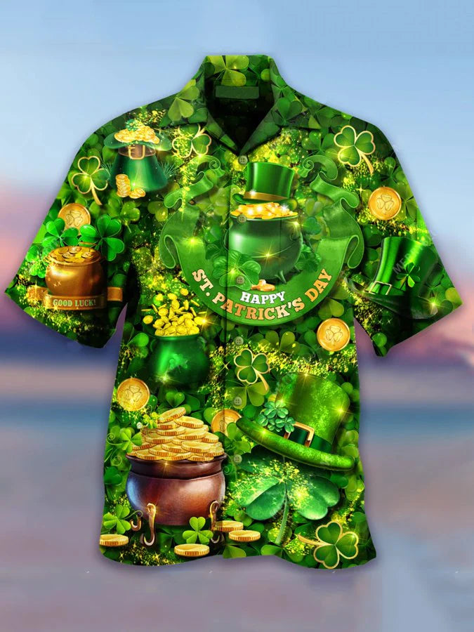 Happy St. Patrick's Day Hawaiian shirt - Men's Casual Happy St. Patrick's Day Hawaiian Shirt