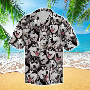 Husky Terrier Mens 3D Hawaiian Shirt, Husky Button Up Shirt