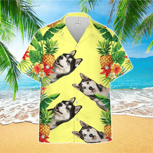 Husky Terrier Mens 3D Hawaiian Shirt, Husky Button Up Shirt