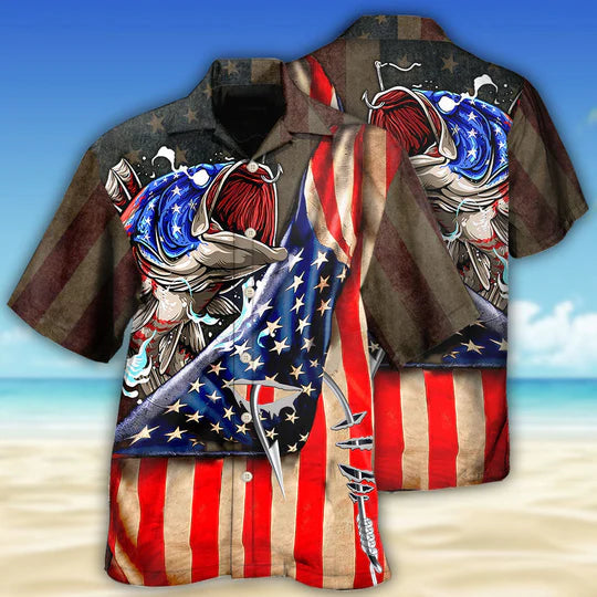 Fishing US Flag Cool Style - Hawaiian Shirt