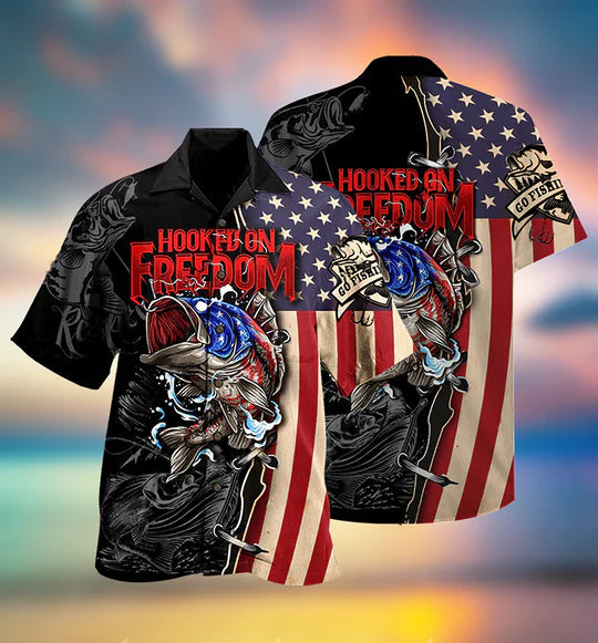 Fishing Hooked On Freedom America Freedom - Hawaiian Shirt