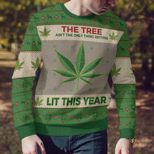 Hobby New Lit This Year Weed Ugly Christmas Sweater