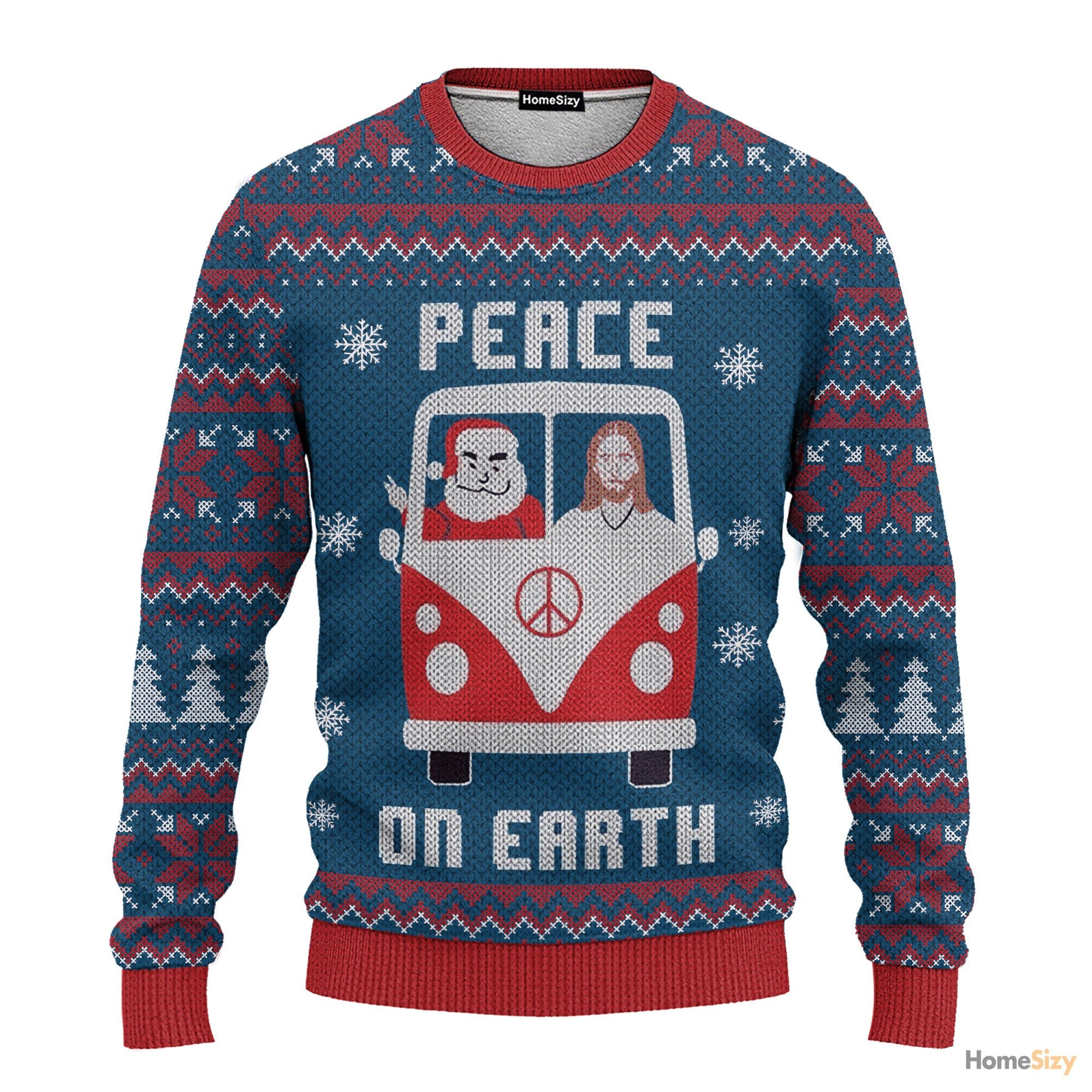 Hobby Peace On Earth Santa Claus And Jesus In The Car Ugly Christmas Sweater