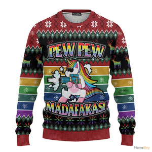 Hobby Unicorn LGBT Pew Pew Ugly Christmas Sweater