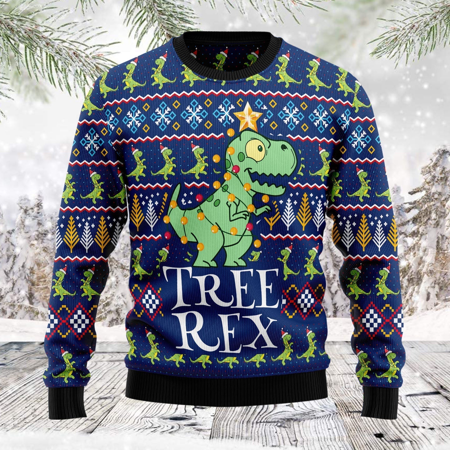 Tree T-Rex Green Dinosaur Funny Ugly Sweater