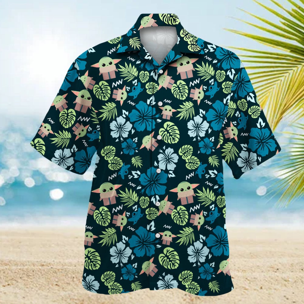 Star Wars Grogu Baby Yoda Tropical Leaves Hawaiian Shirt