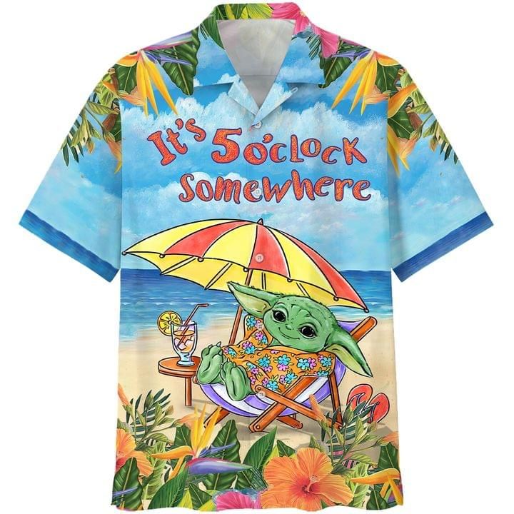 Star Wars Baby Yoda In The Beach It’s 5 O’clock Somewhere Print Hawaiian Shirt