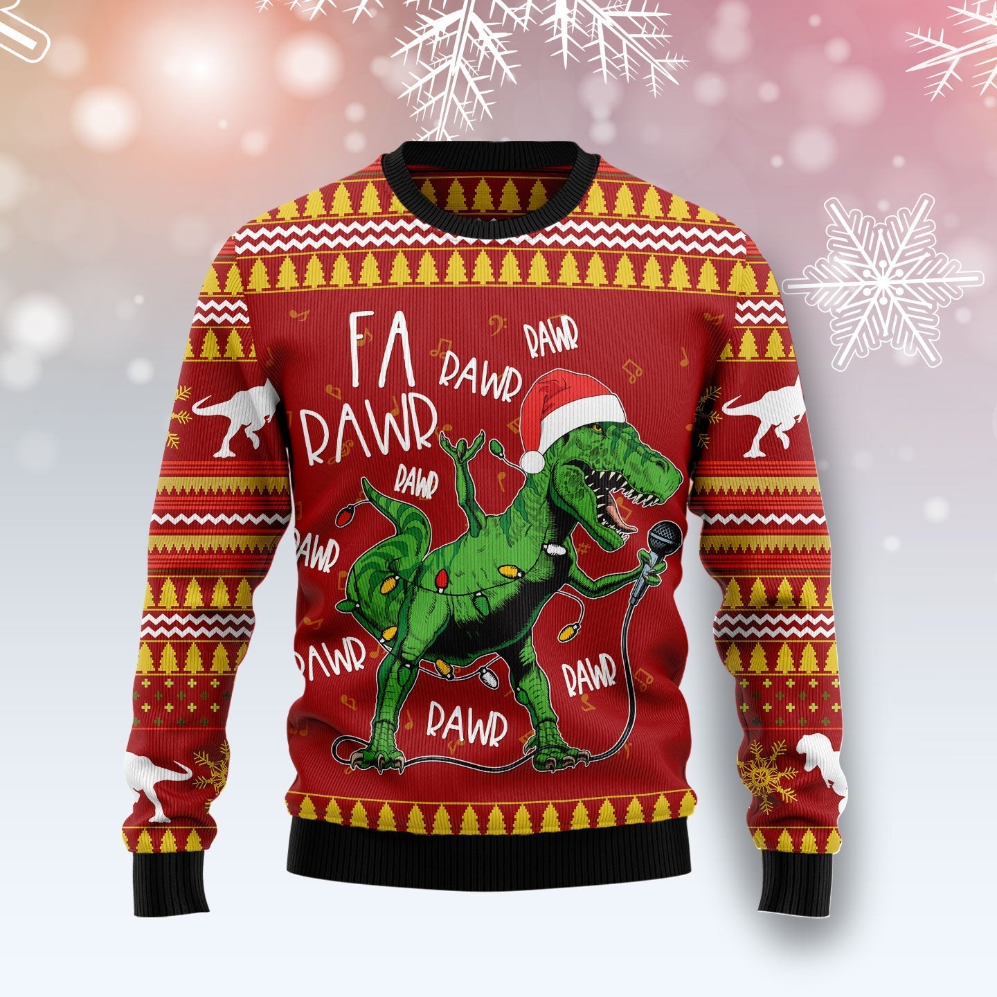 Christmas Singing Dinosaur Ugly Sweater For Men And Women