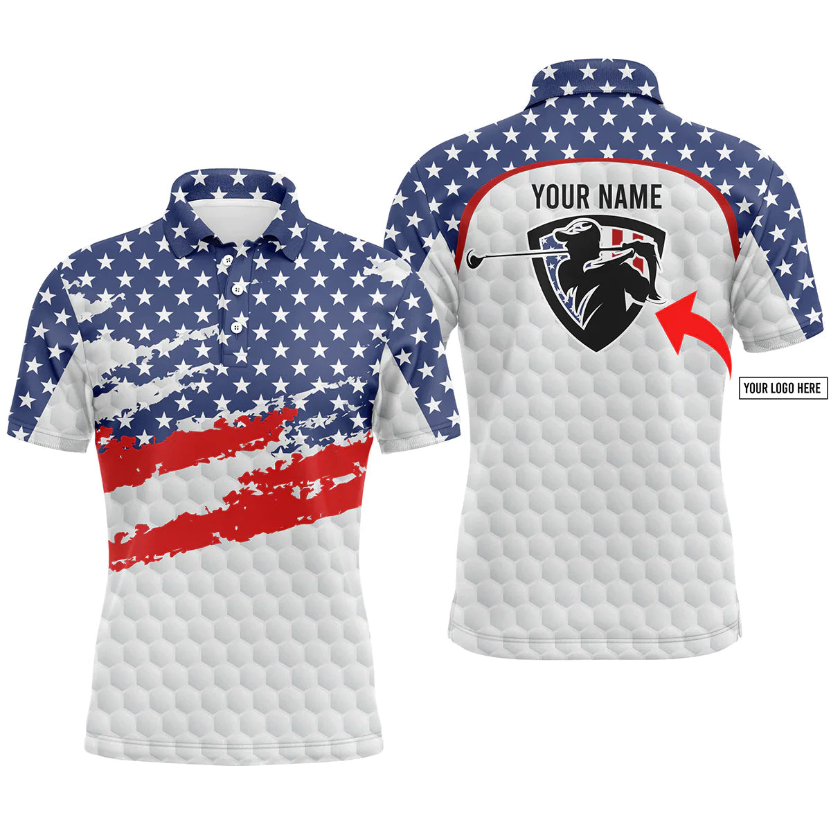 Personalized American Flag And Logo Team Golf Men Golf Polo Shirt