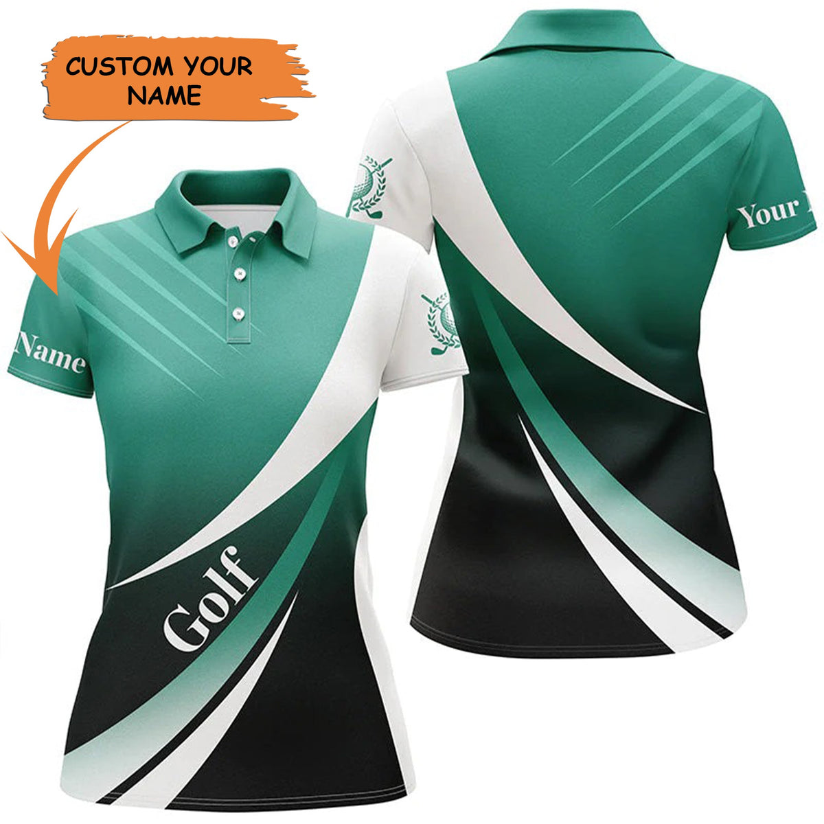 Tournament Polo Shirts, Green And White Personalized Women Polo Shirt ...