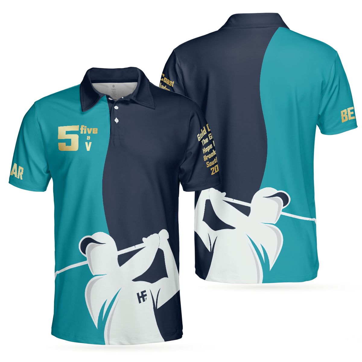 5 Five & V Blue And Navy Men Golf Polo Shirt