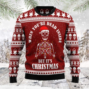 When You're Dead Inside But It's Christmas Skull Ugly Sweater