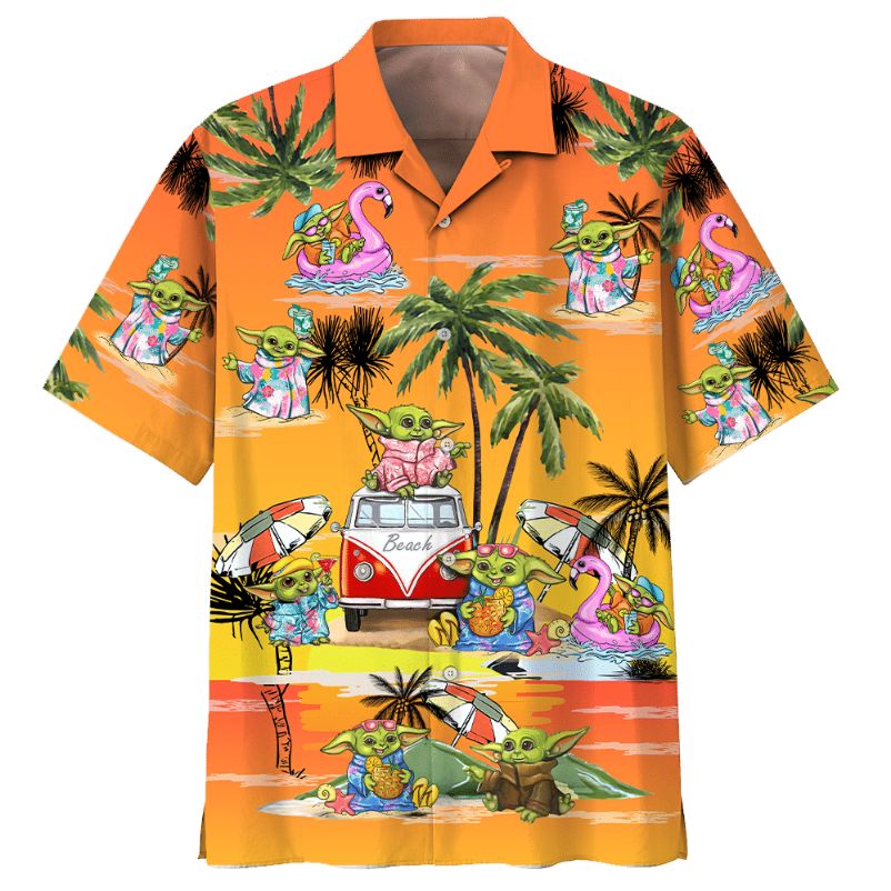 Star Wars Disney Baby Yoda Orange Hawaiian Shirt