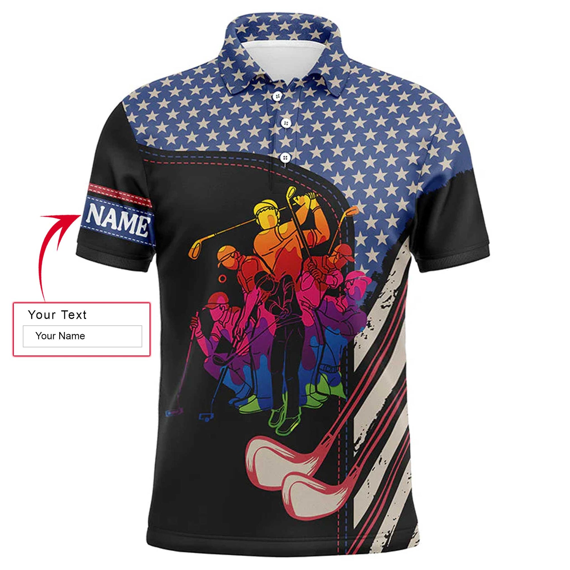 Personalized American Flag Golf Clubs Apparel Men Golf Polo Shirt