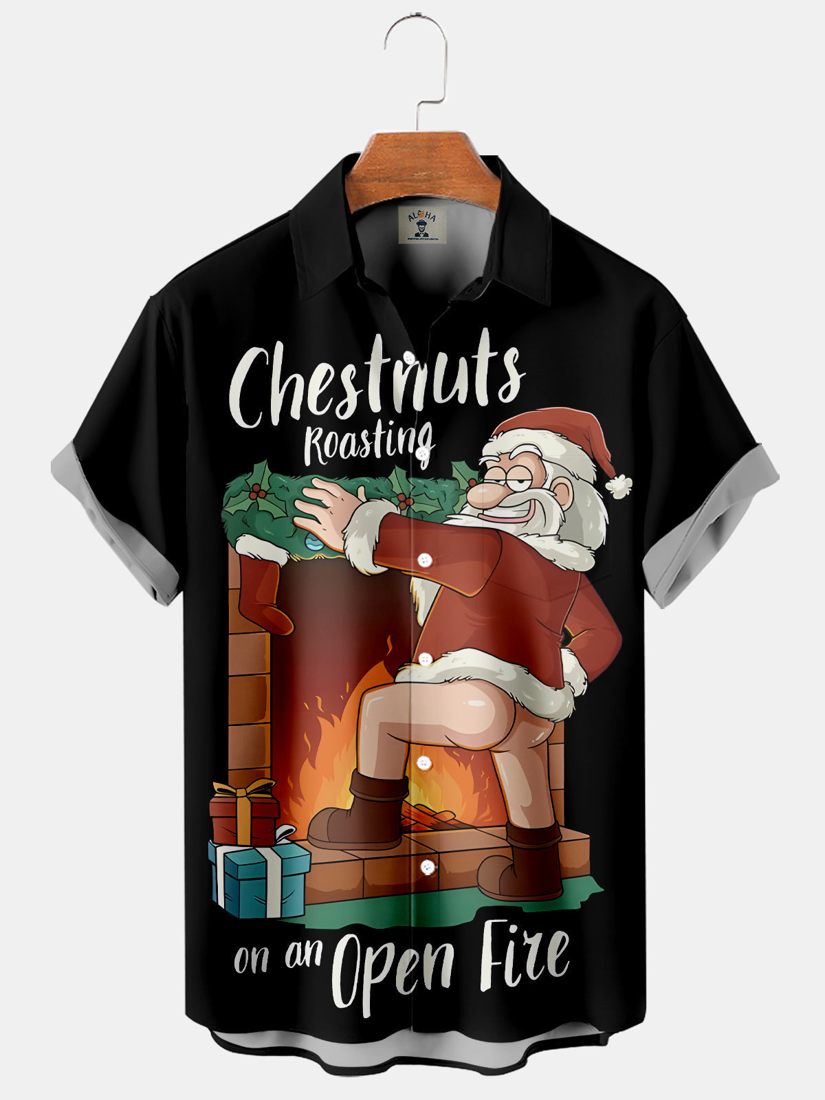 Christmas Chestnuts Roasting On An Open Fire Black Pattern - Hawaiian Shirt