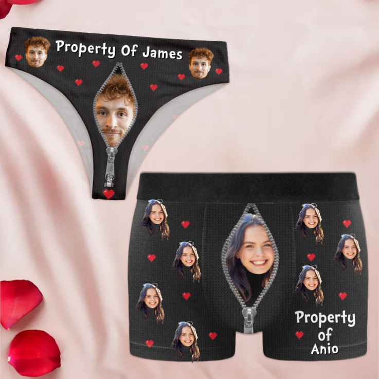 Custom Photo Property Of - Gift For Couples - Personalized Photo Matching Underwear