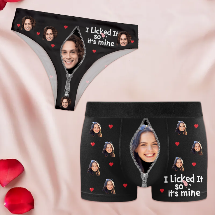 Custom Photo I Licked It So It's Mine - Gift For Couples - Personalized Photo Matching Underwear