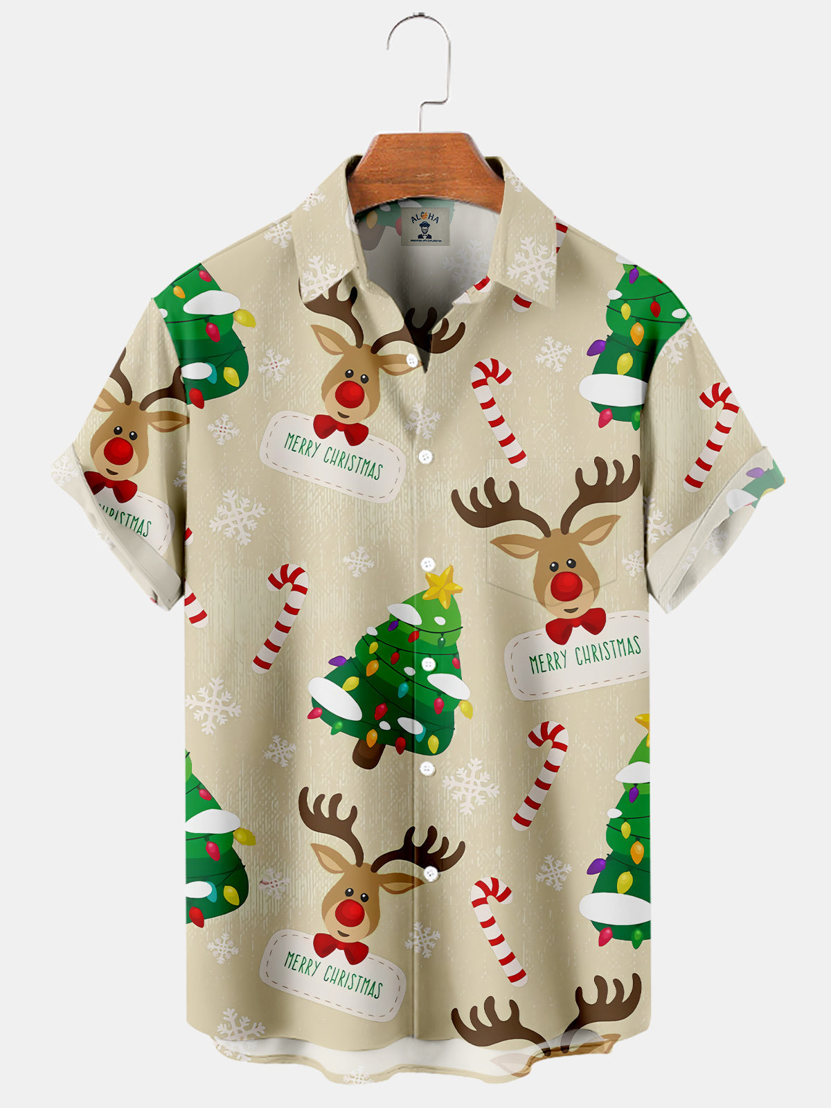 Christmas Elk Funny Elements Merry Xmas Khaki Color - Hawaiian Shirt