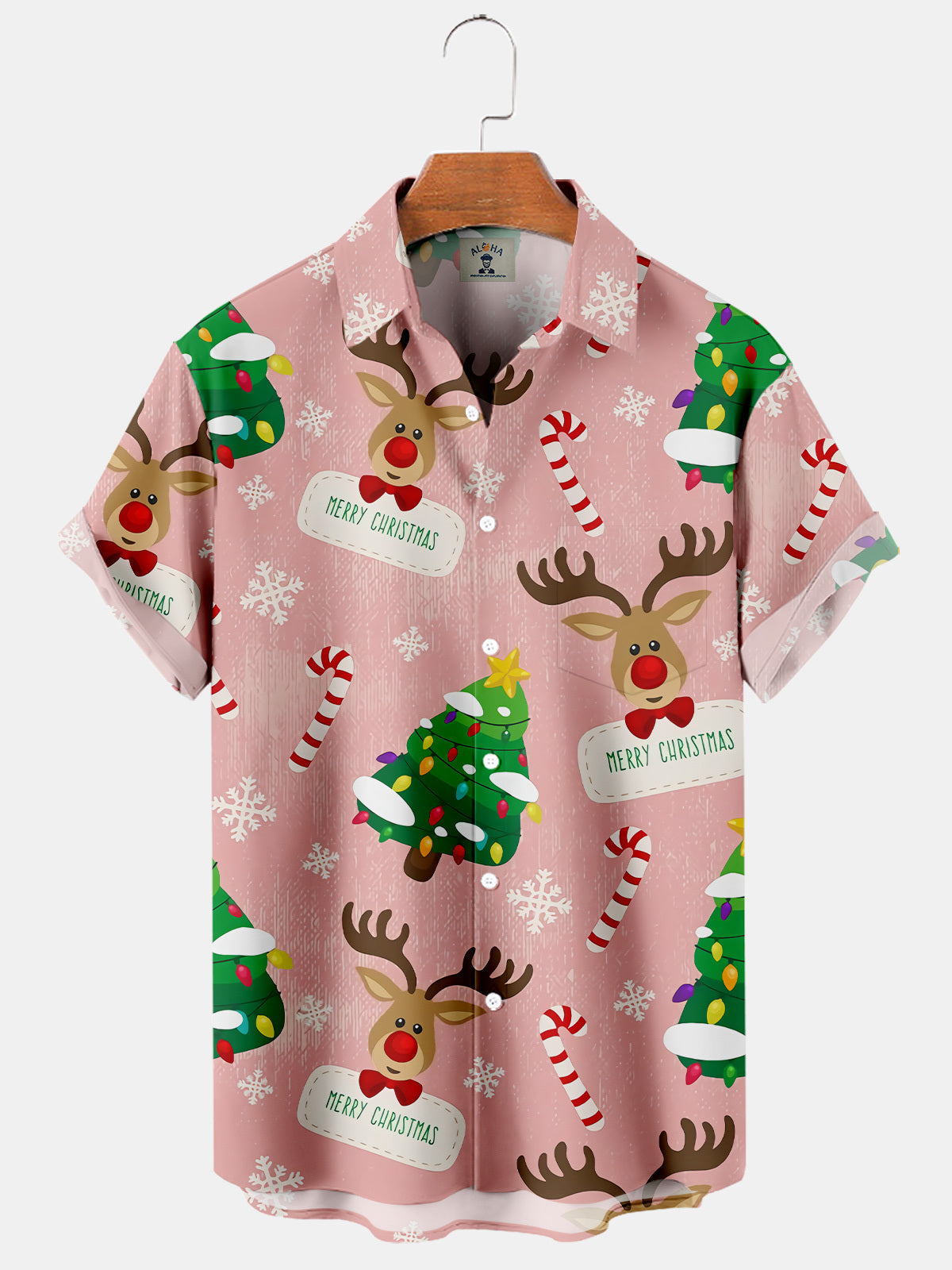Christmas Elk Funny Elements Merry Xmas Pink Color - Hawaiian Shirt