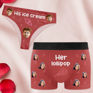 Custom Photo Her Lollipop-His Ice Cream - Gift For Couples - Personalized Photo Matching Underwear